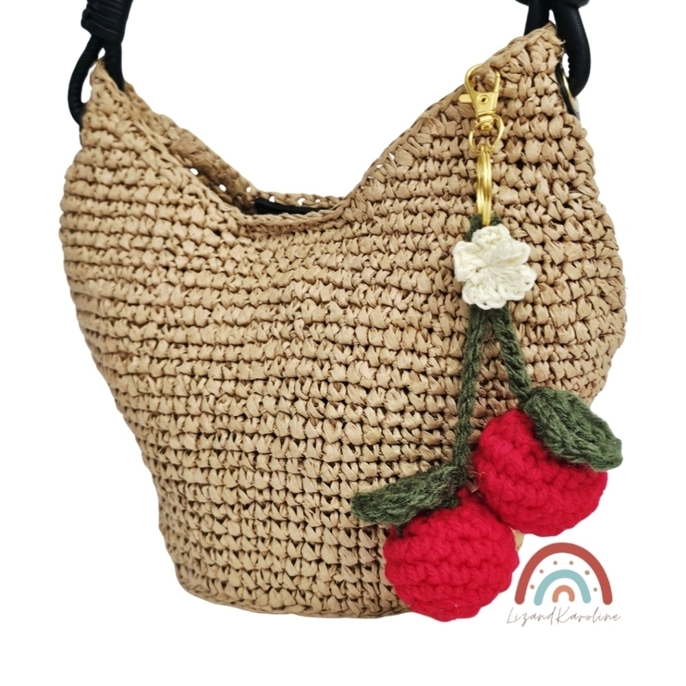 New! Madewell The Camren Mini Bag in Straw with Crochet Cherry Charm - Picture 4 of 11